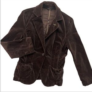 Sisley Blazer Womens US 8 Brown Velvet Pockets Jacket Long Sleeve Y2K Vintage